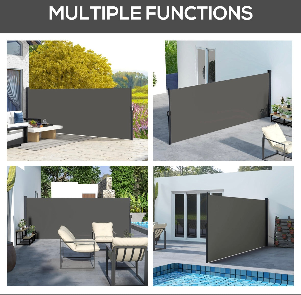 Outsunny Retractable Side Awning — UV30+ Privacy Screen & Wind Barrier (Beige Model)