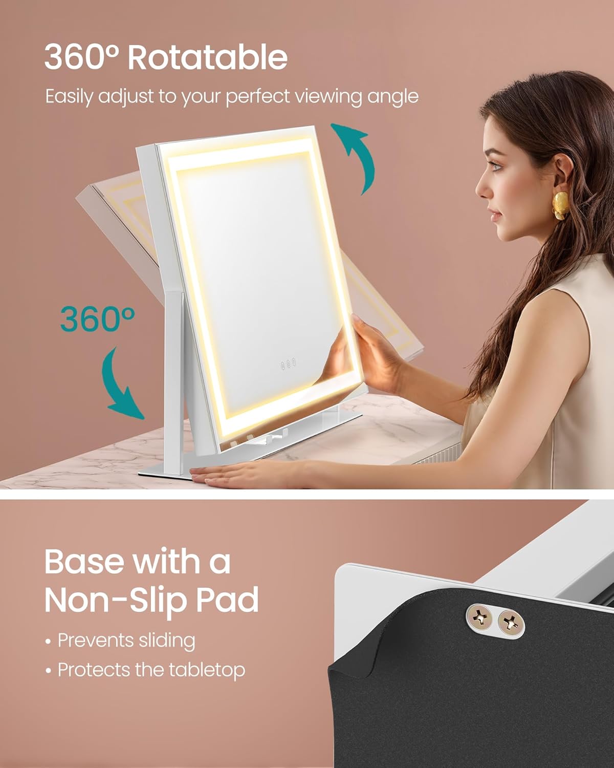 LED Strip Vanity Mirror with Charging Ports