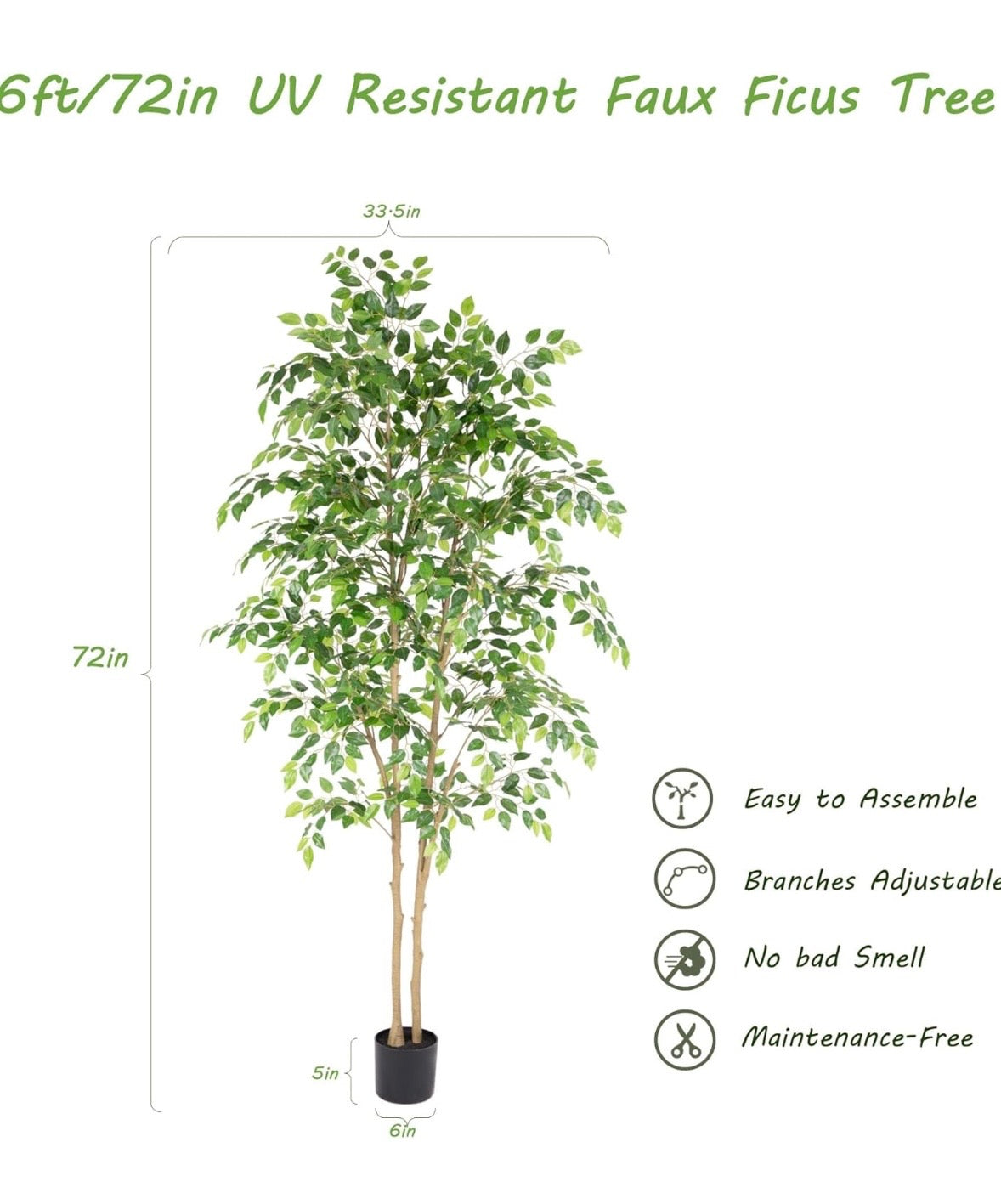 Nafresh 6-Foot Artificial Ficus Tree with Pot