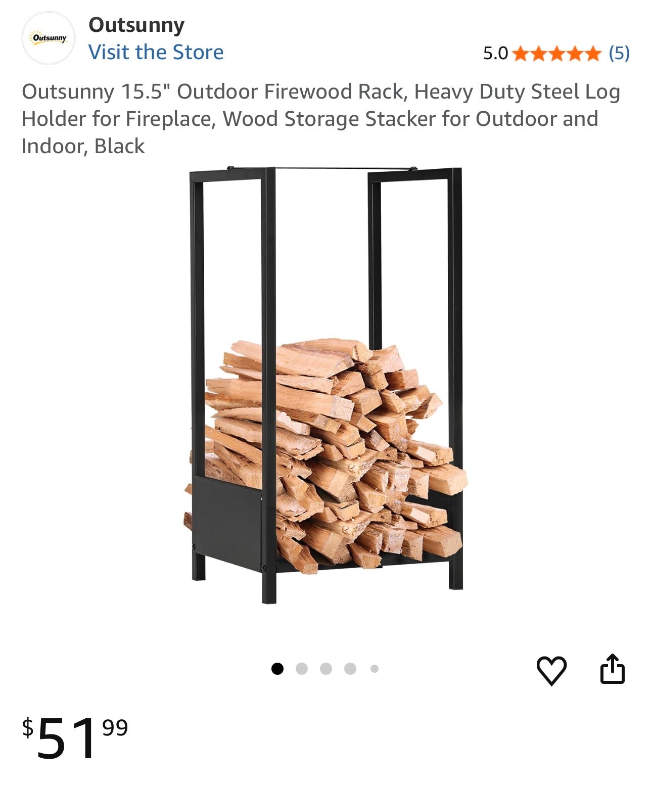 Outsunny Black Steel Firewood Rack