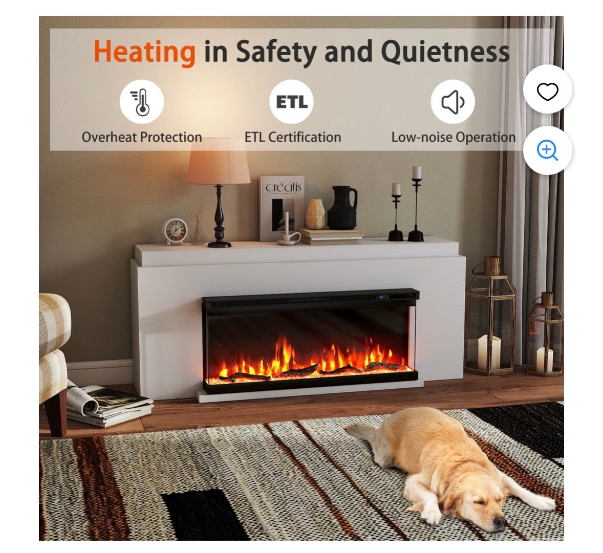 40” 3-Sided Electric Fireplace Heater – 5000 BTU