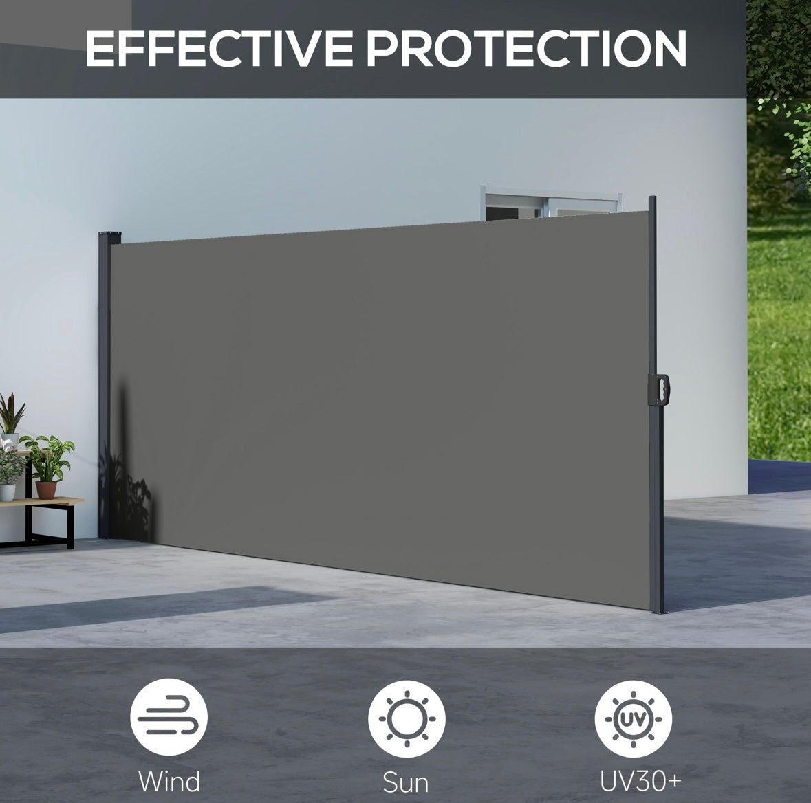 Outsunny Retractable Side Awning — UV30+ Privacy Screen & Wind Barrier (Beige Model)