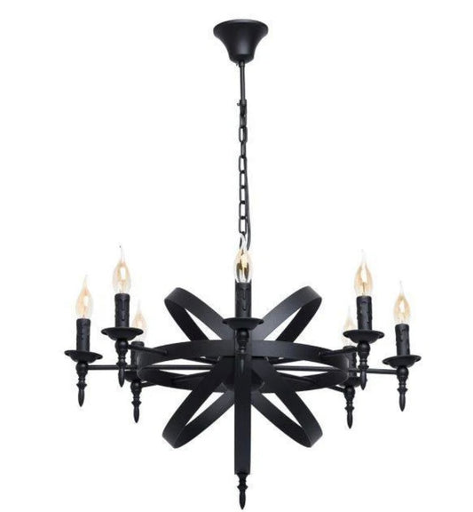 6-Light Black Wrought Iron Spherical Chandelier Pendant