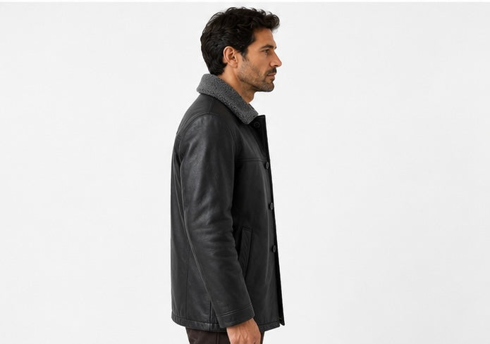 Men’s Black Sherpa Collar Leather Jacket