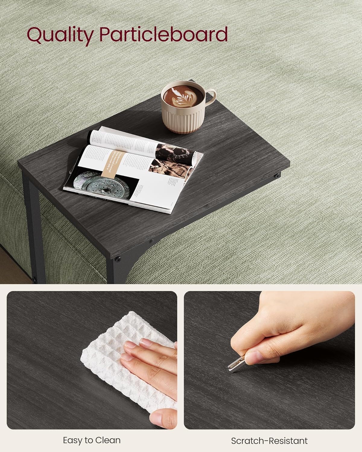 VASAGLE C-Shaped Side Table – Ebony Black