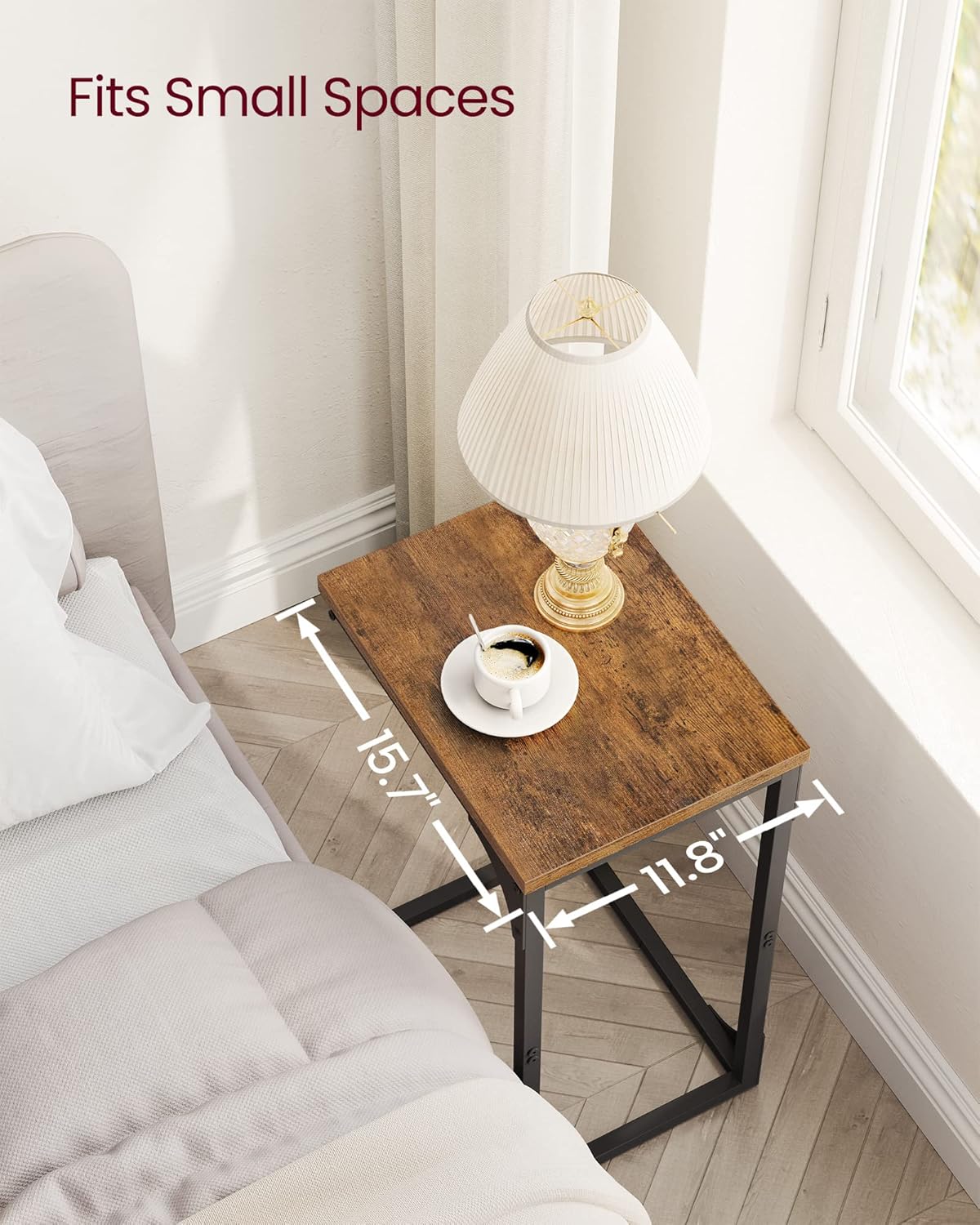 VASAGLE Set of 2 C-Shaped Side Tables – Rustic Brown + Black