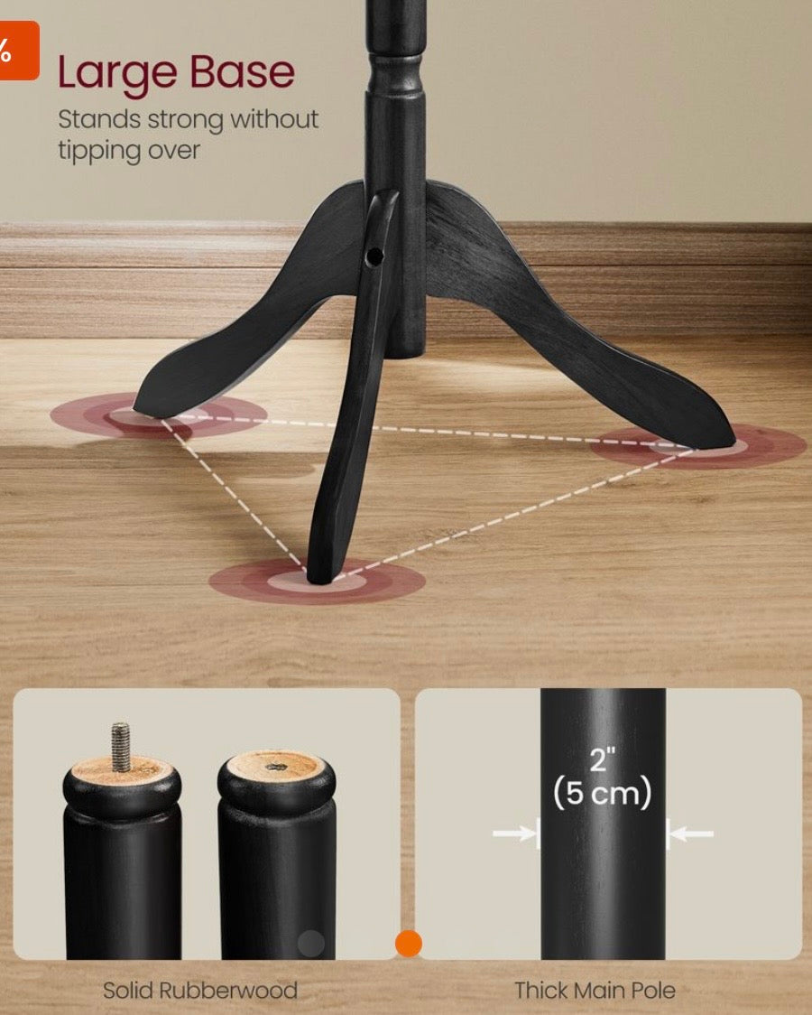 Solid Wood Coat Rack Stand – 10 Hook Freestanding Coat Tree