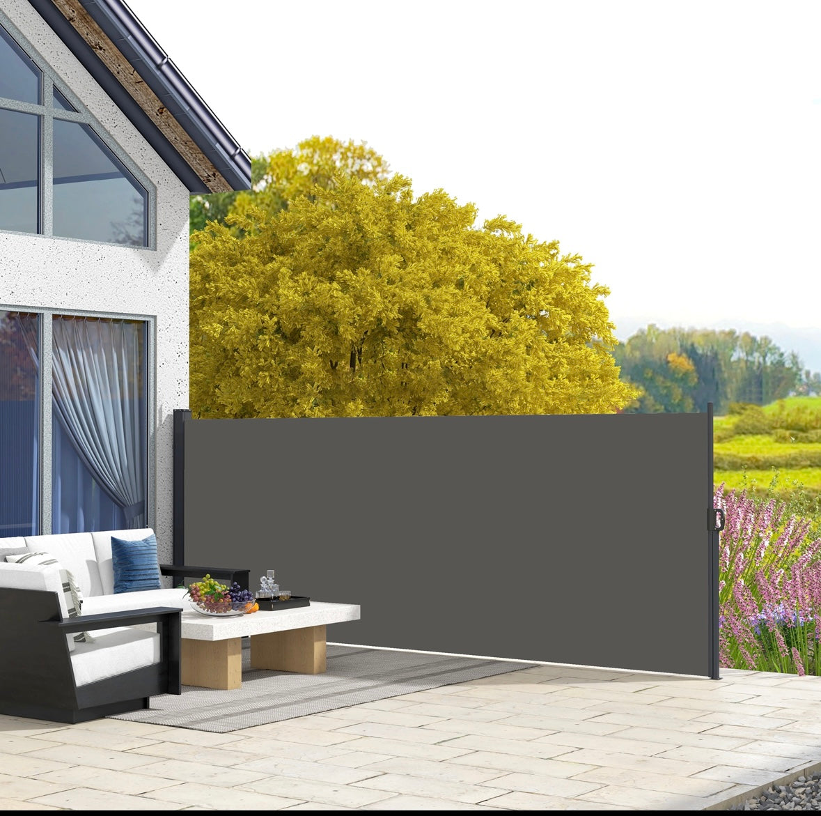 Outsunny Retractable Side Awning — UV30+ Privacy Screen & Wind Barrier (Beige Model)