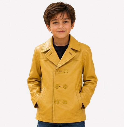 Youth Honey Gold Double-Breasted Leather Jacket