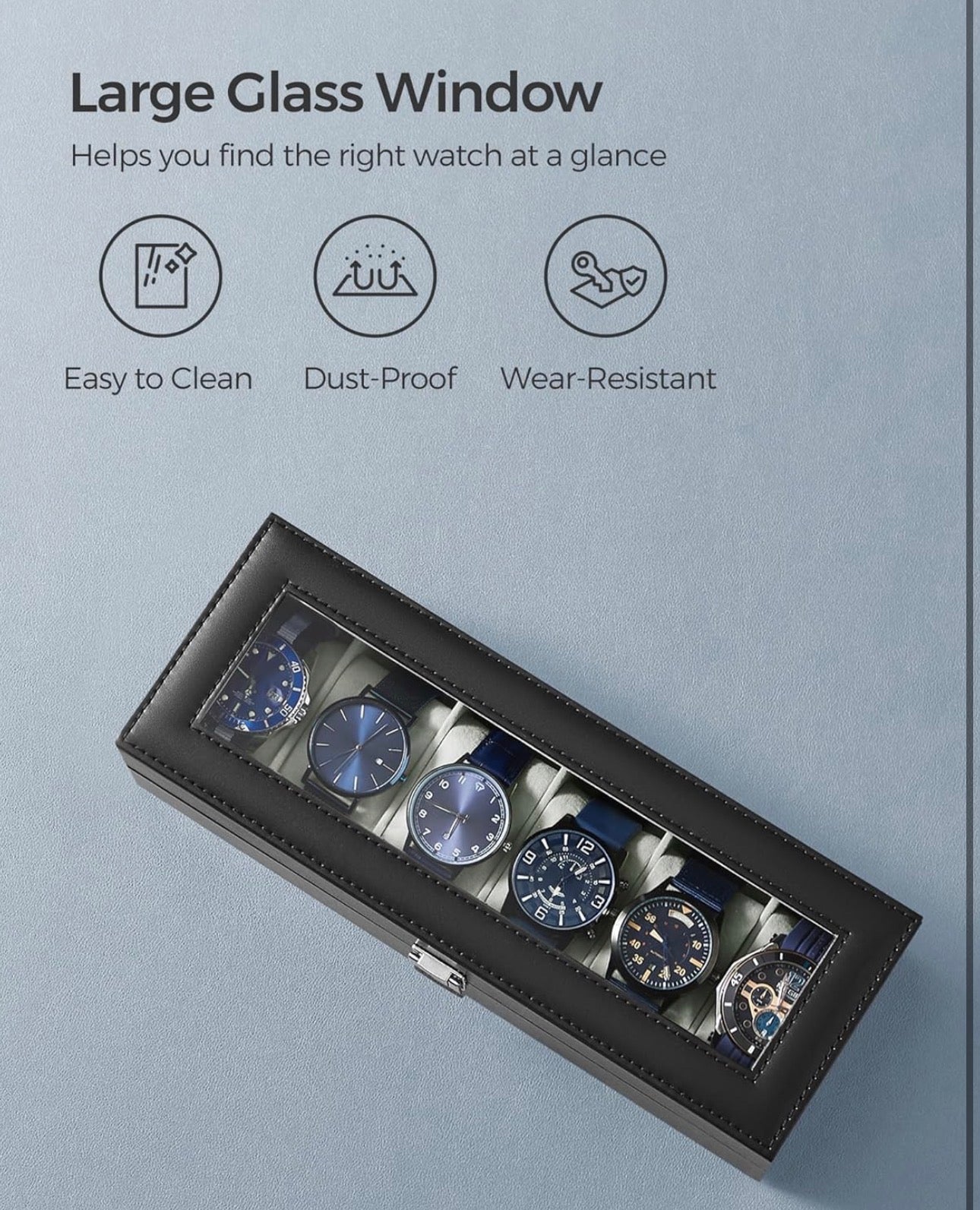 SONGMICS 6-Slot Watch Box with Glass Lid