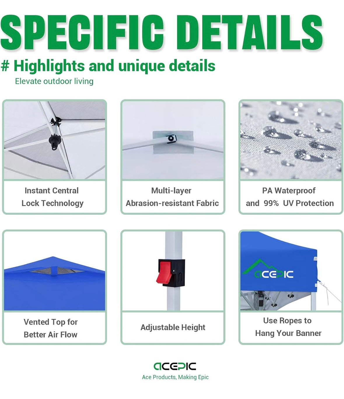 NEW – Acepic 10’ x 10’ Blue Pop-Up Canopy Tent with Carry Bag – Waterproof & UV Protection