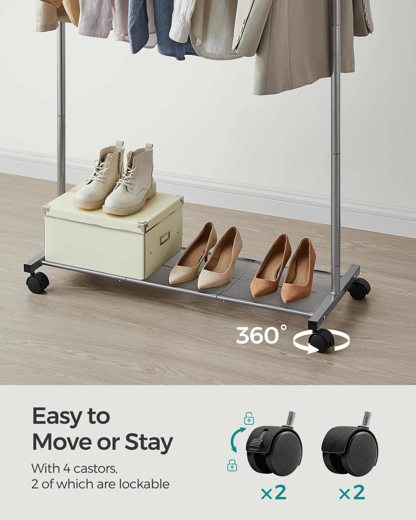 SONGMICS Rolling Garment Rack with Storage Shelf