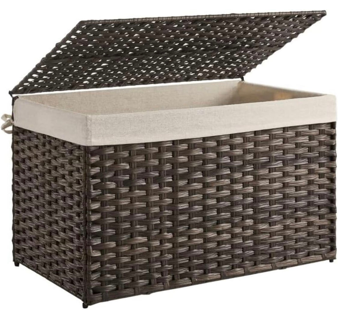 SONGMICS 160L Large Woven Laundry Basket with Lid – Foldable Rattan Storage Hamper (Brown)