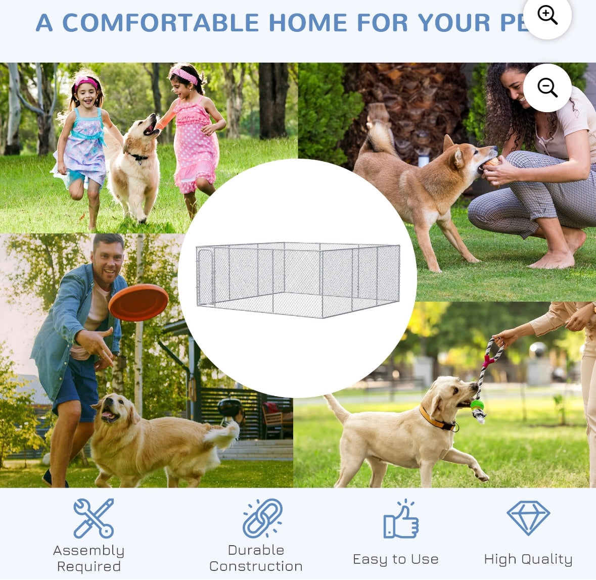 PawHut 15 × 15 ft Outdoor Dog Kennel — Heavy-Duty Chain Link Fence with Lockable Door (Galvanized Steel)