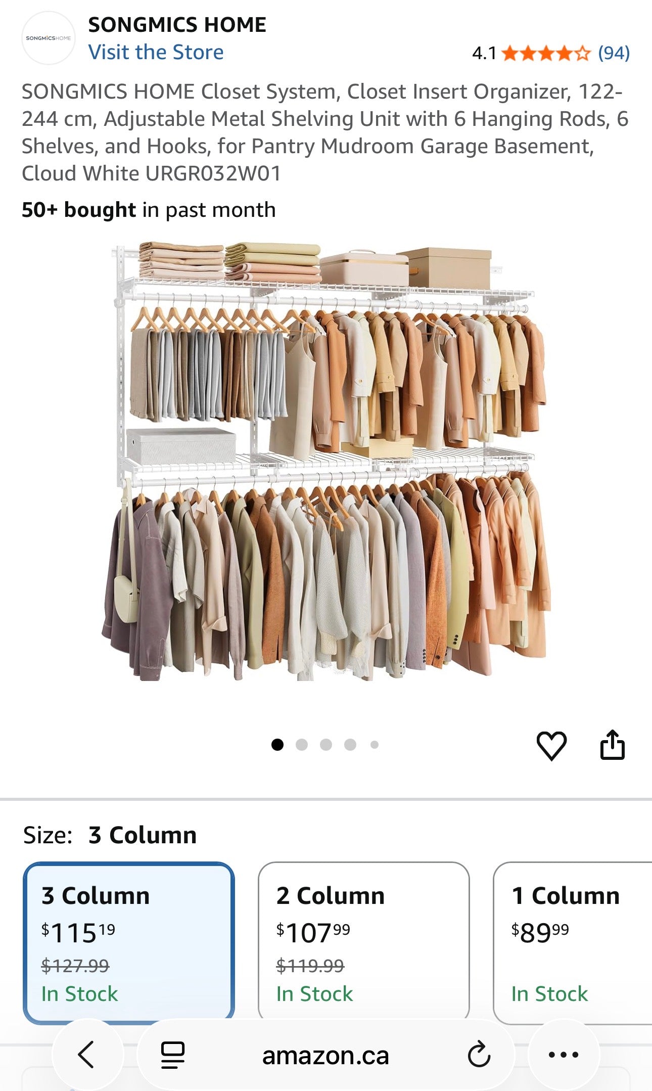 SONGMICS HOME Adjustable Closet System – Cloud White