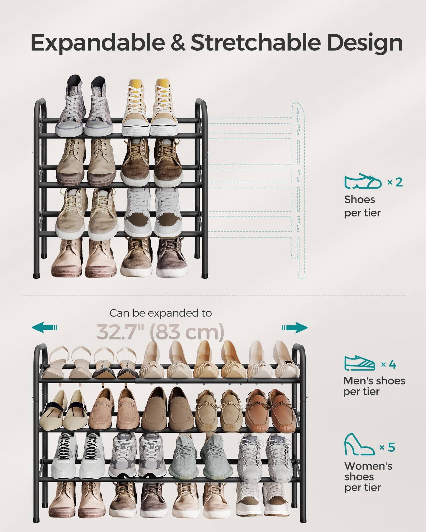 Expandable 3-Tier Shoe Rack