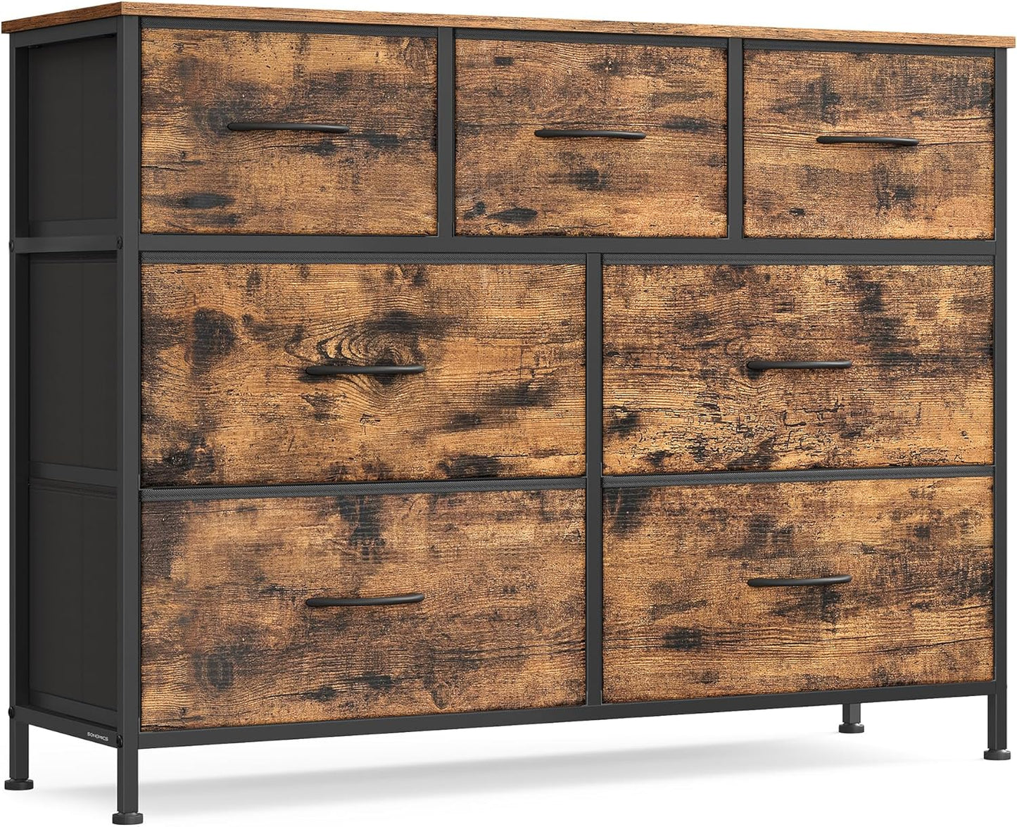7-Drawer Fabric Dresser Storage Organizer – Rustic Brown & Ink Black