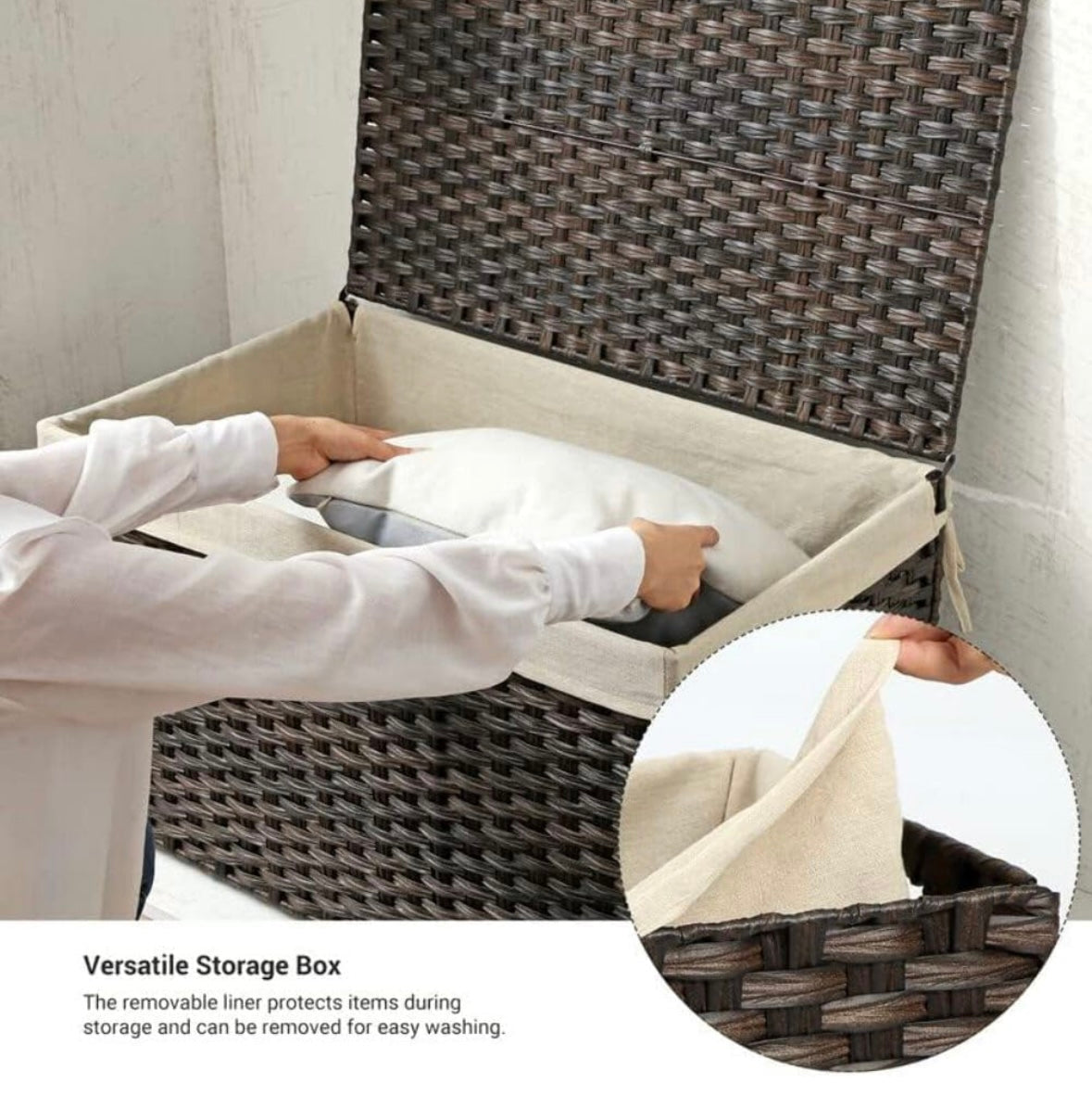 SONGMICS 160L Large Woven Laundry Basket with Lid – Foldable Rattan Storage Hamper (Brown)