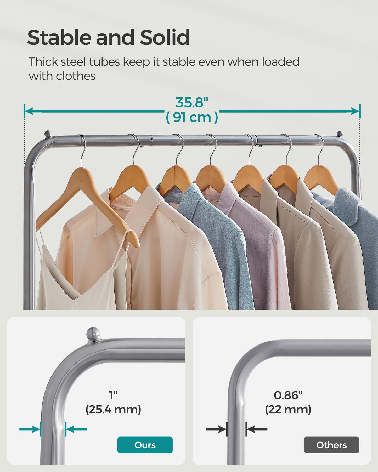 SONGMICS Rolling Garment Rack with Storage Shelf