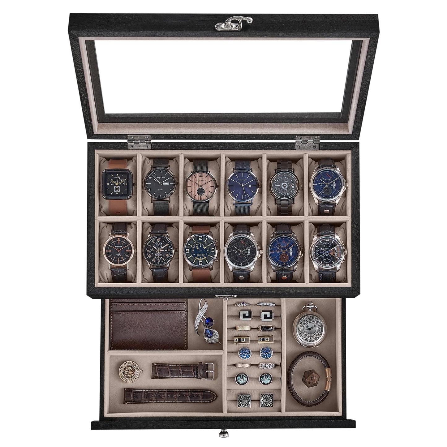 SONGMICS 12-Slot Wooden Watch & Jewelry Box