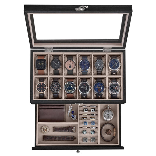 SONGMICS 12-Slot Wooden Watch & Jewelry Box