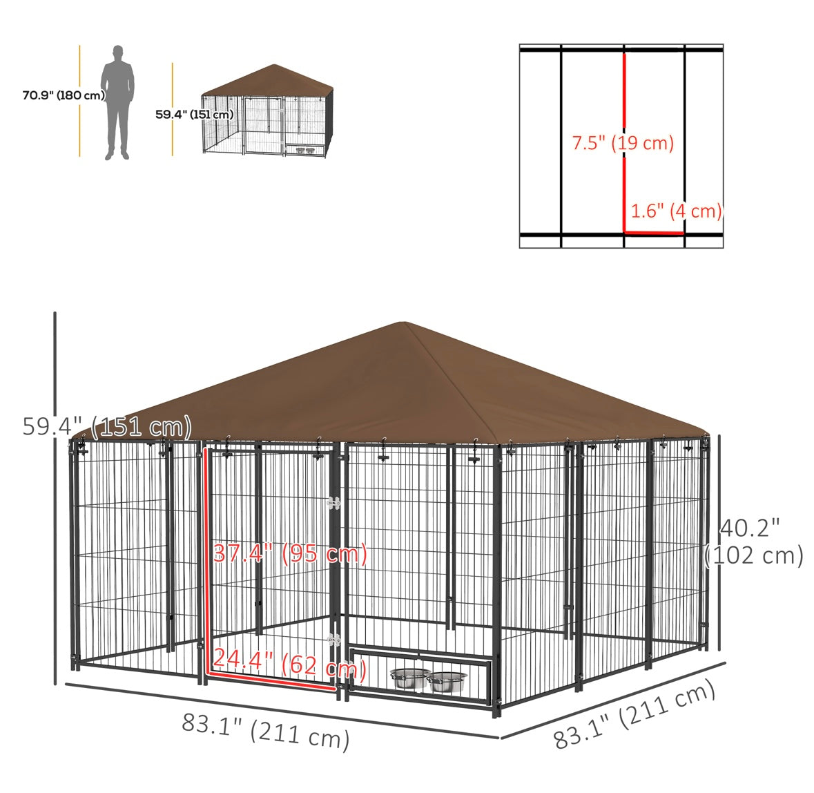 Outsunny Outdoor Dog Kennel with Roof & Feeding Door – Heavy-Duty Steel | Weather-Resistant | Spacious Design
