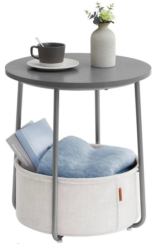 VASAGLE Round Side Table with Storage Basket