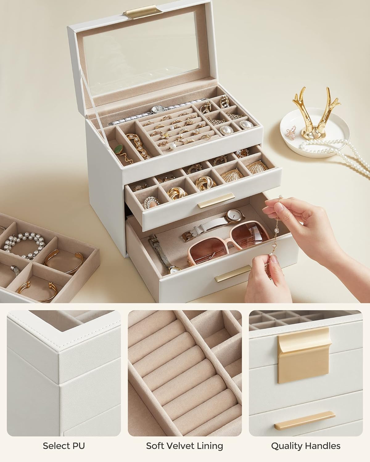 SONGMICS GISELLA Jewelry Box – Cloud White & Gold
