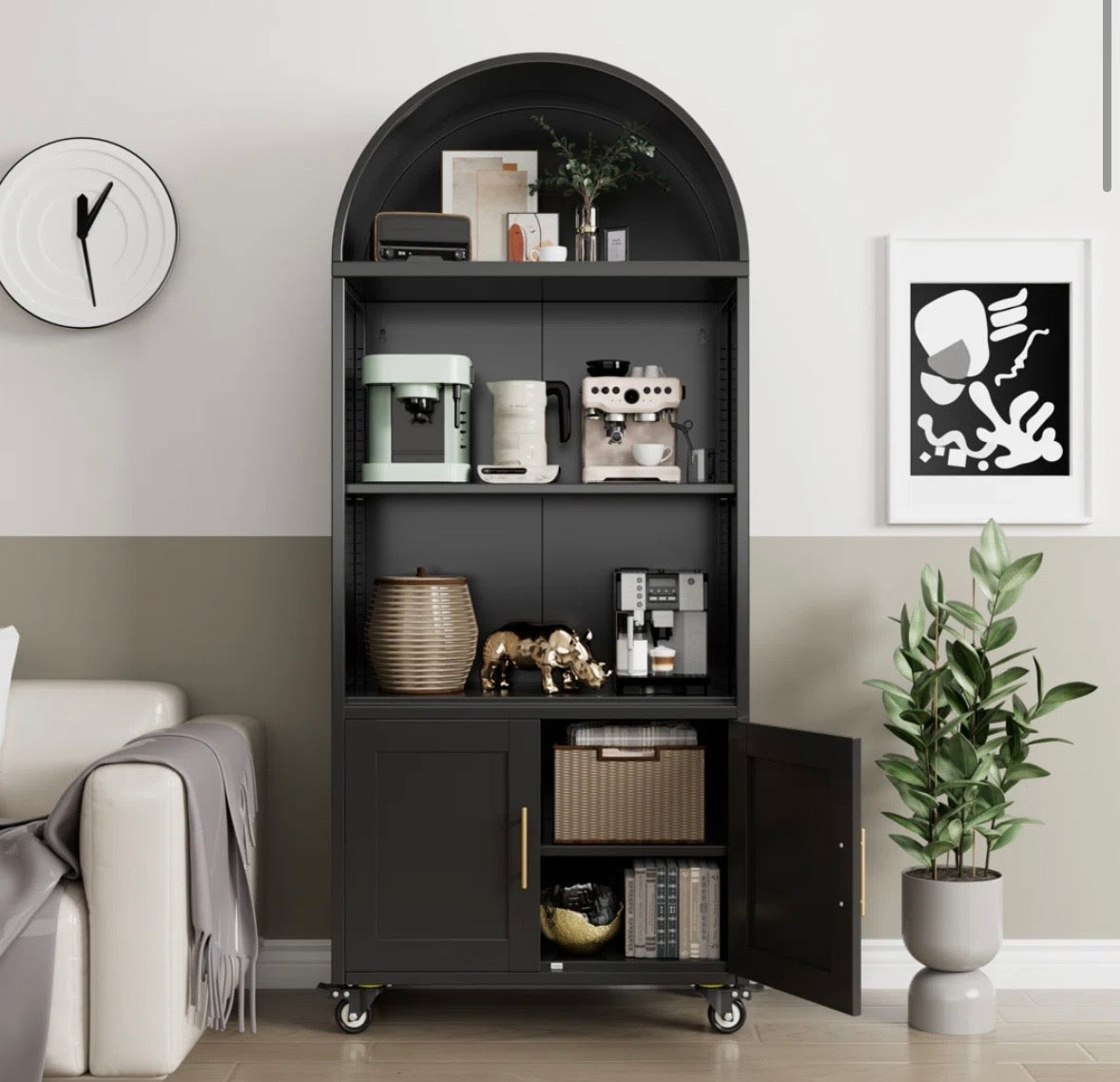 Modern Arched Metal Bookcase Cabinet