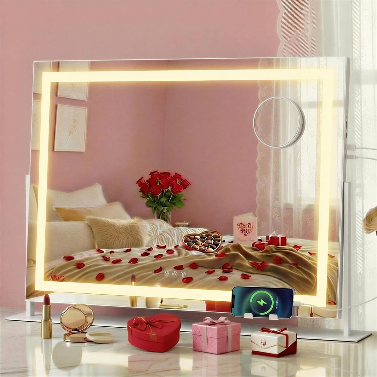 LED Strip Vanity Mirror with Charging Ports