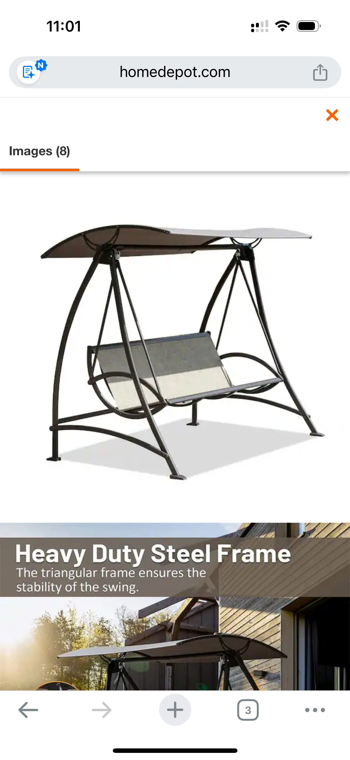 Heavy-Duty Outdoor Patio Porch Swing w/ Adjustable Canopy