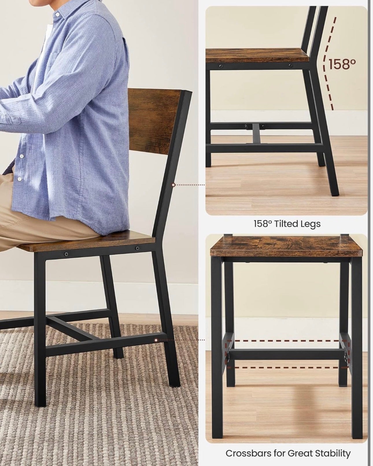 VASAGLE Rustic Industrial Dining Chair Set