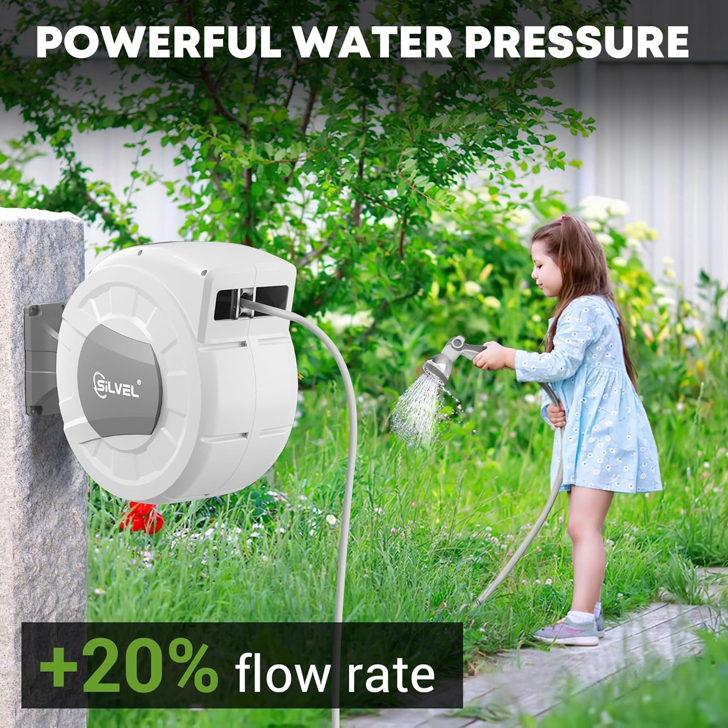 SILVEL Retractable Garden Hose Reel – 105 ft