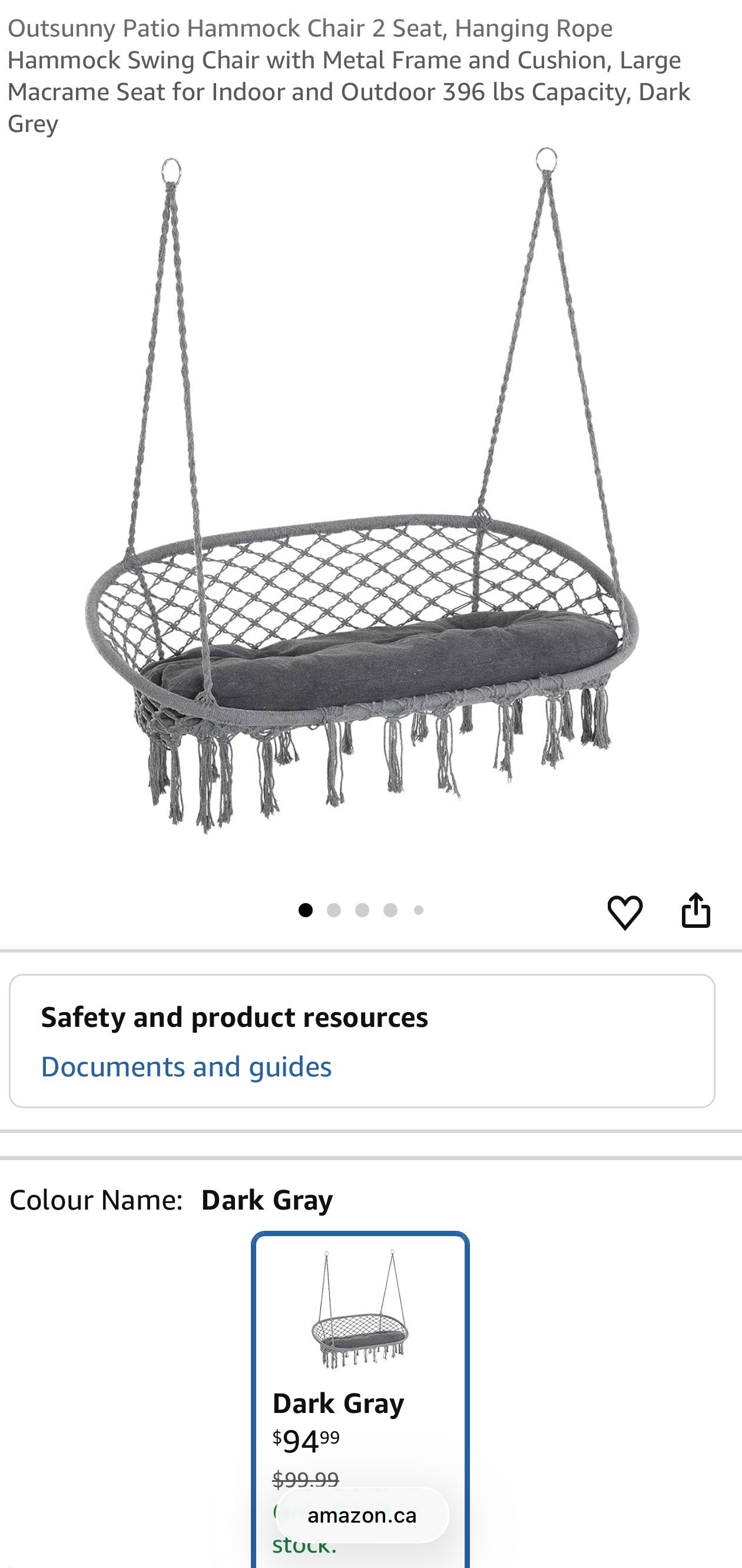 Outsunny Double-Seat Hanging Macrame Hammock Chair