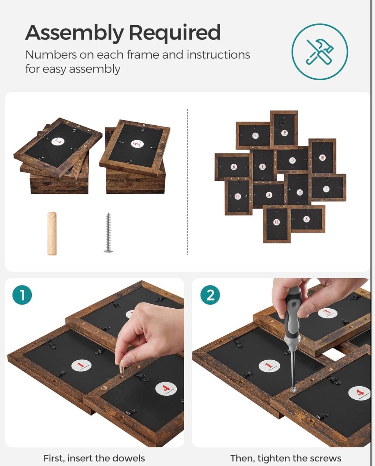 SONGMICS 12-Pack 4×6 Rustic Brown Wall Photo Frames