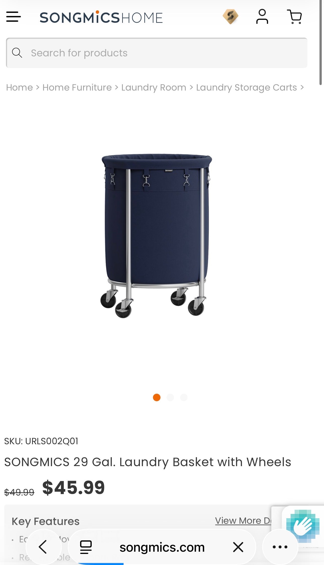 Rolling Laundry Hamper with Casters – Charcoal Blue & Metallic Silver