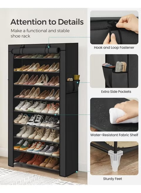 SONGMICS 10-Tier Shoe Rack with Cover – Large Capacity Organizer