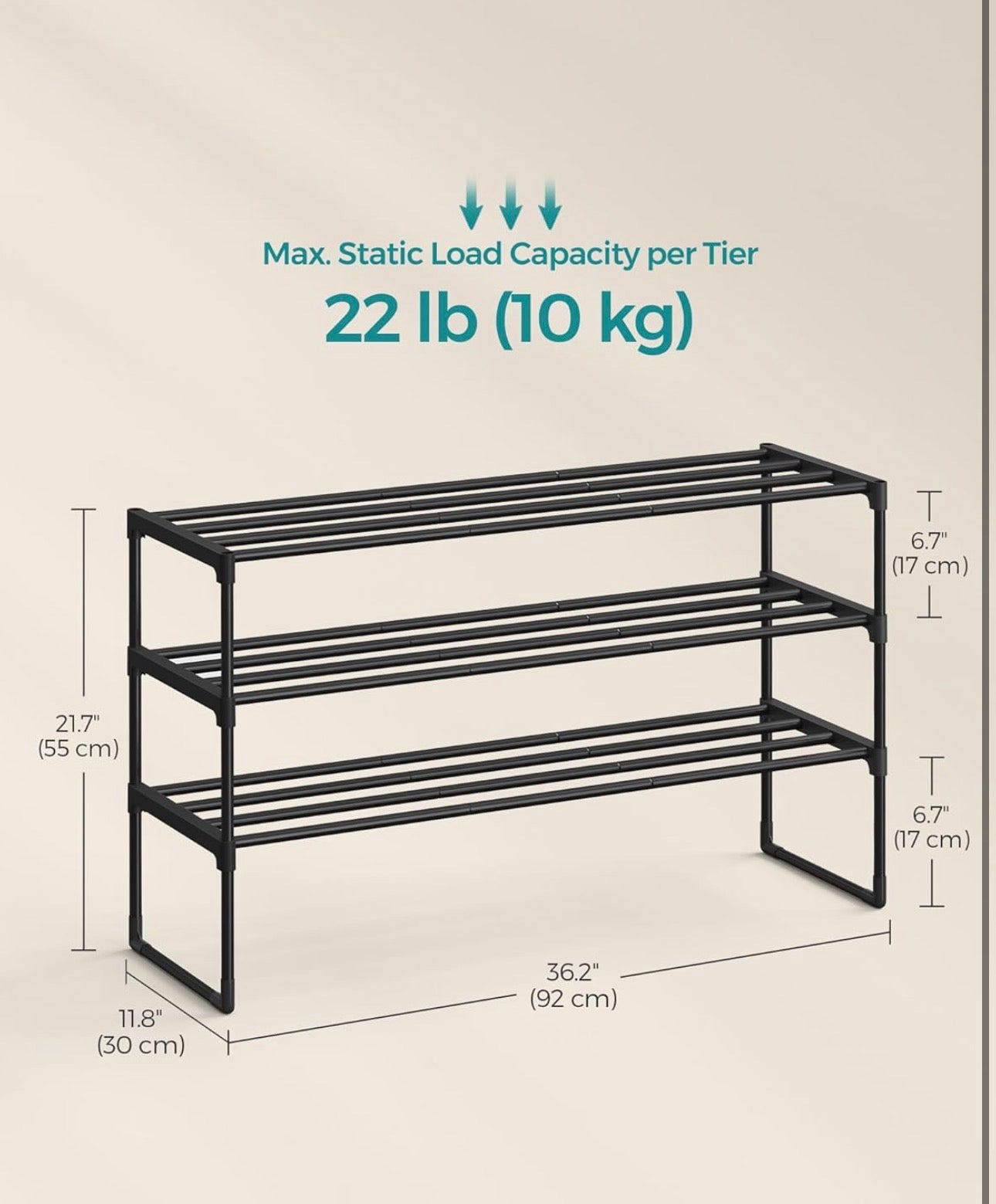 SONGMICS 3-Tier Metal Shoe Rack