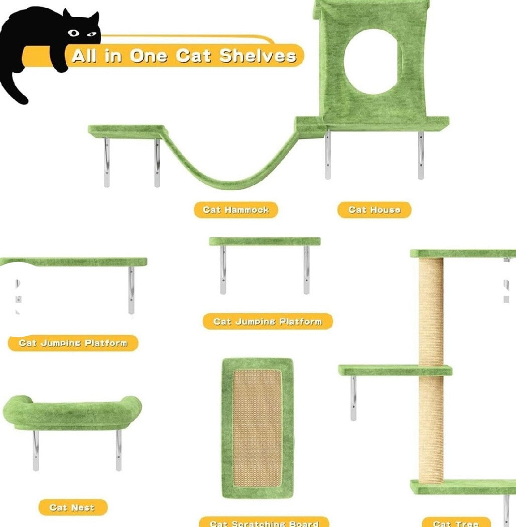 6-Piece Wall-Mounted Cat Furniture Set