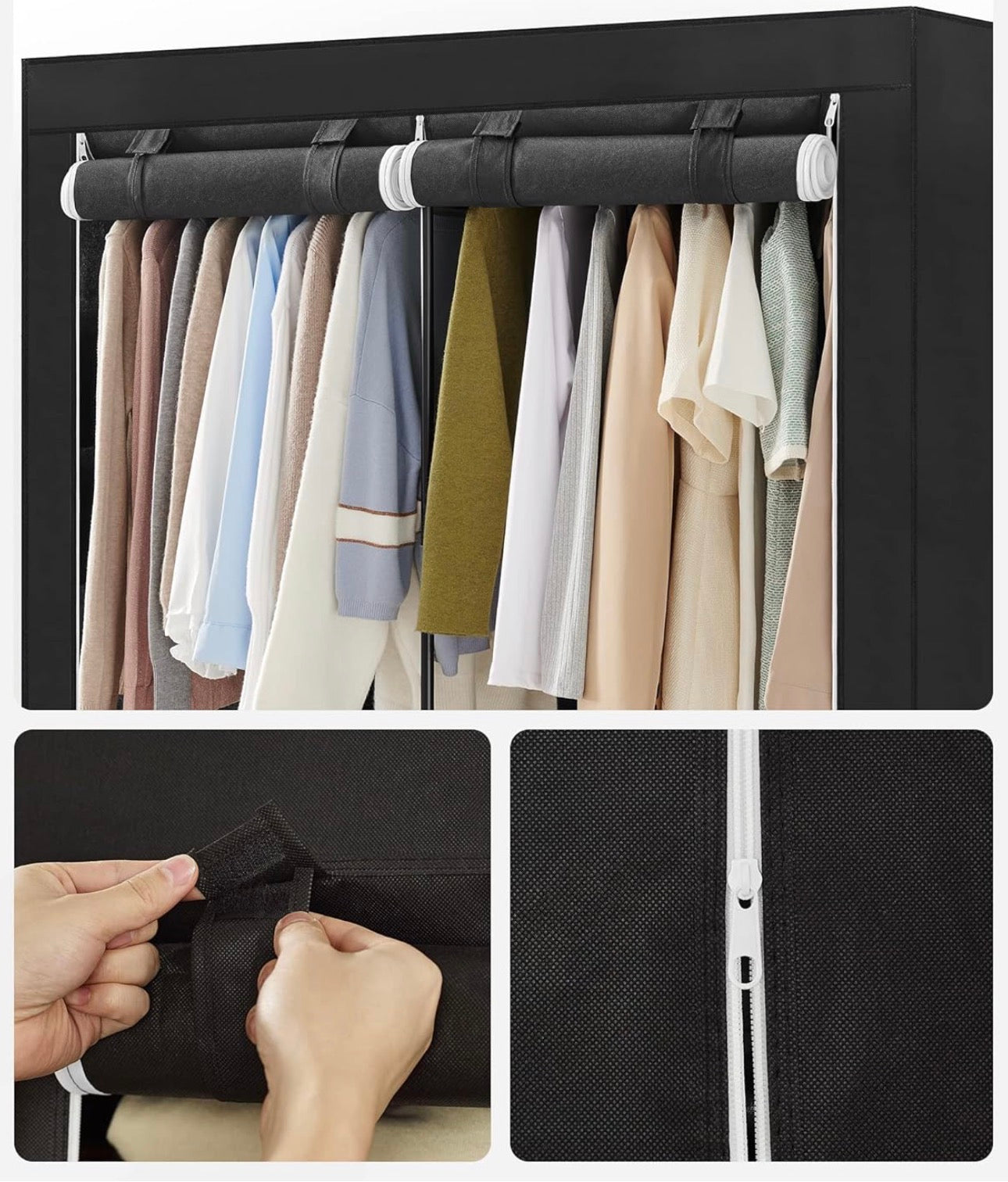 SONGMICS 3-Tier Portable Wardrobe Closet – Ink Black