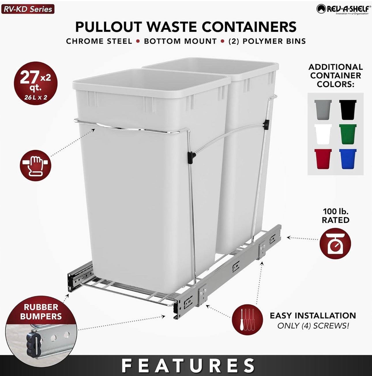 Rev-A-Shelf Double 27-Quart Pull-Out Waste Container System