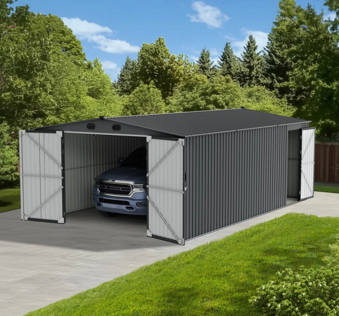 Sunjoy 13’ × 20’ Outdoor Metal Storage Shed