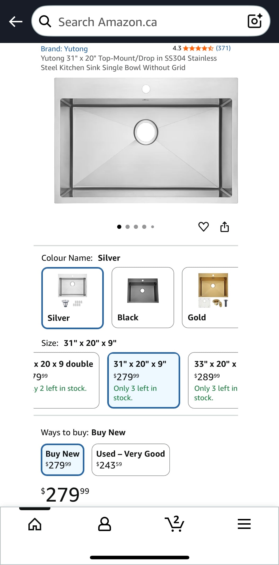 Yutong 31” × 20” Top-Mount / Drop-In Kitchen Sink – 18 Gauge SS304 Stainless Steel | Single Bowl