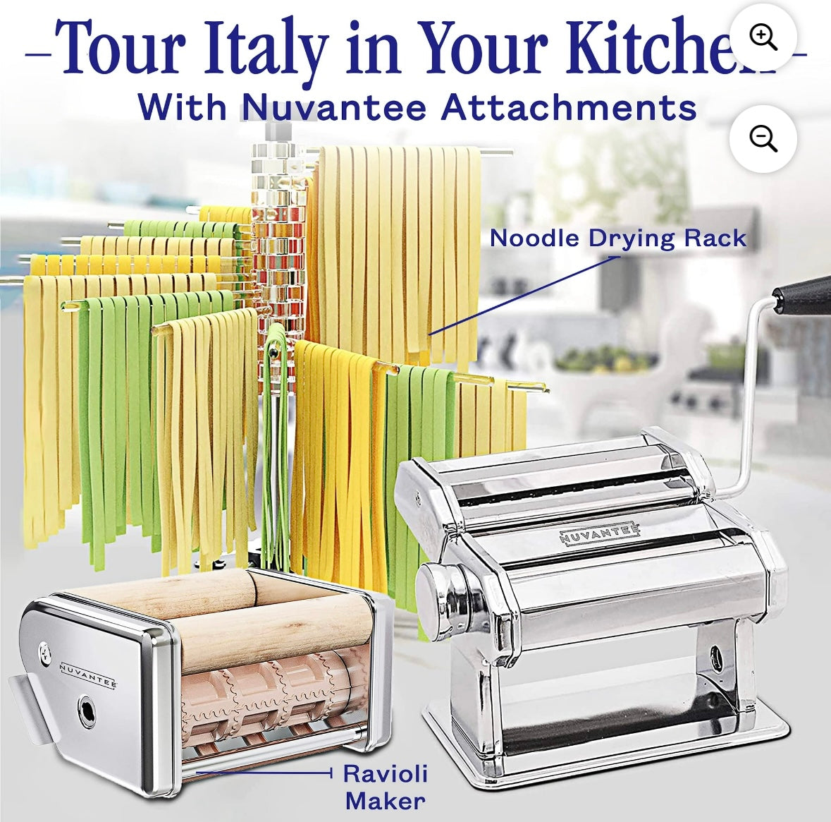 Nuvantee Stainless Steel Pasta Maker – Adjustable 7-Setting Roller | Manual Hand Crank | Silver