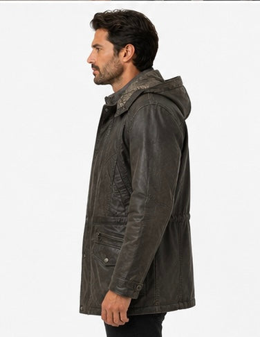 Men’s Hooded Leather Coat