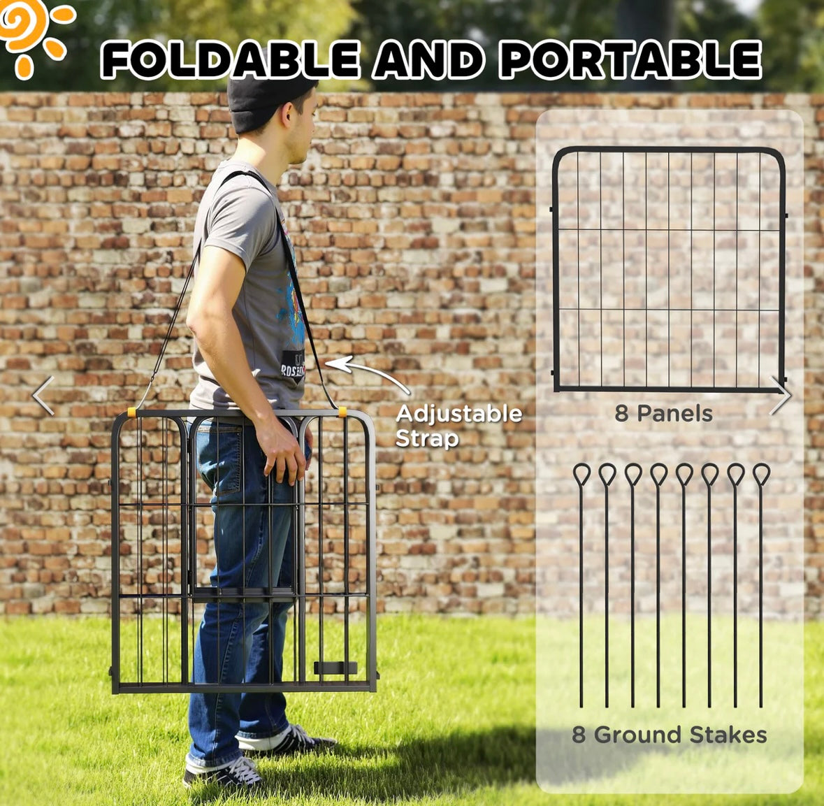 PawHut 8-Panel Foldable Pet Playpen – Indoor/Outdoor Metal Dog Fence with Door & Ground Stakes