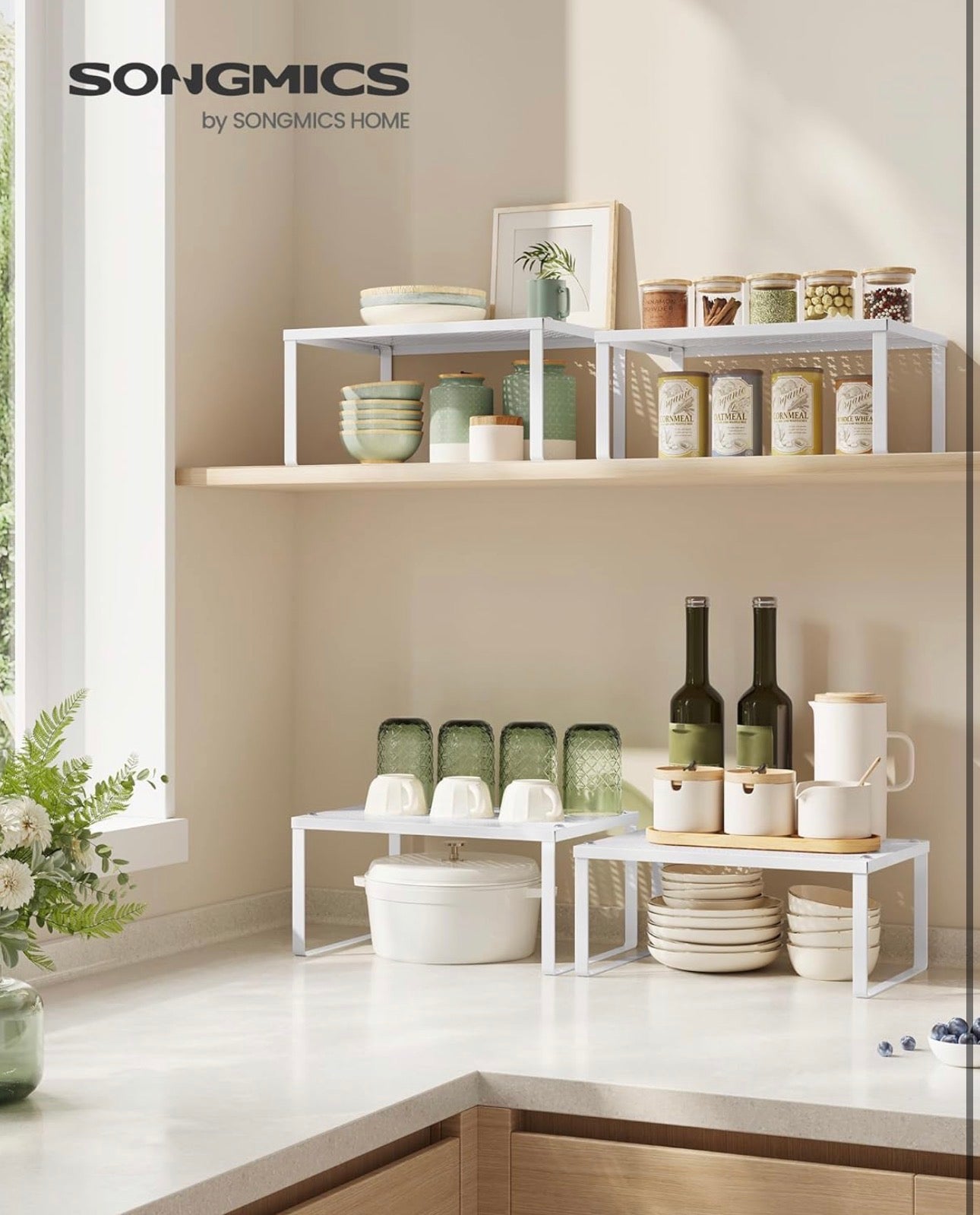 SONGMICS Set of 2 Expandable Metal Cabinet Shelves