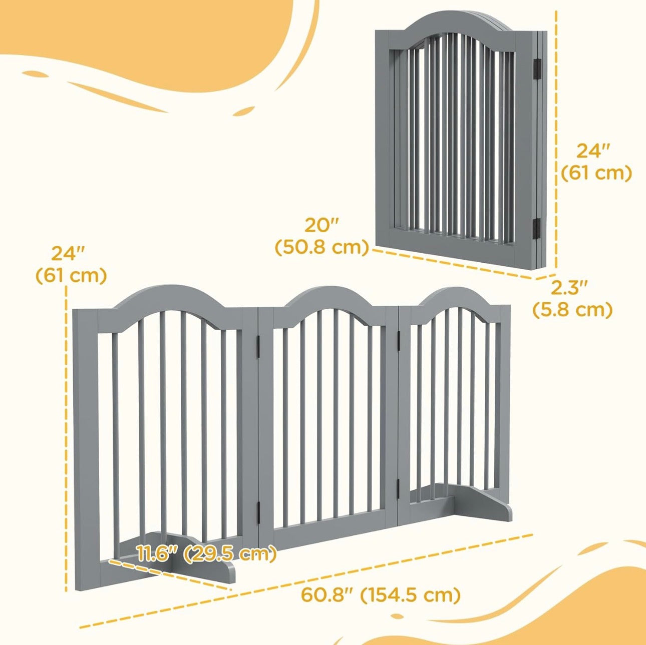 PawHut Freestanding Foldable Wooden Pet Gate