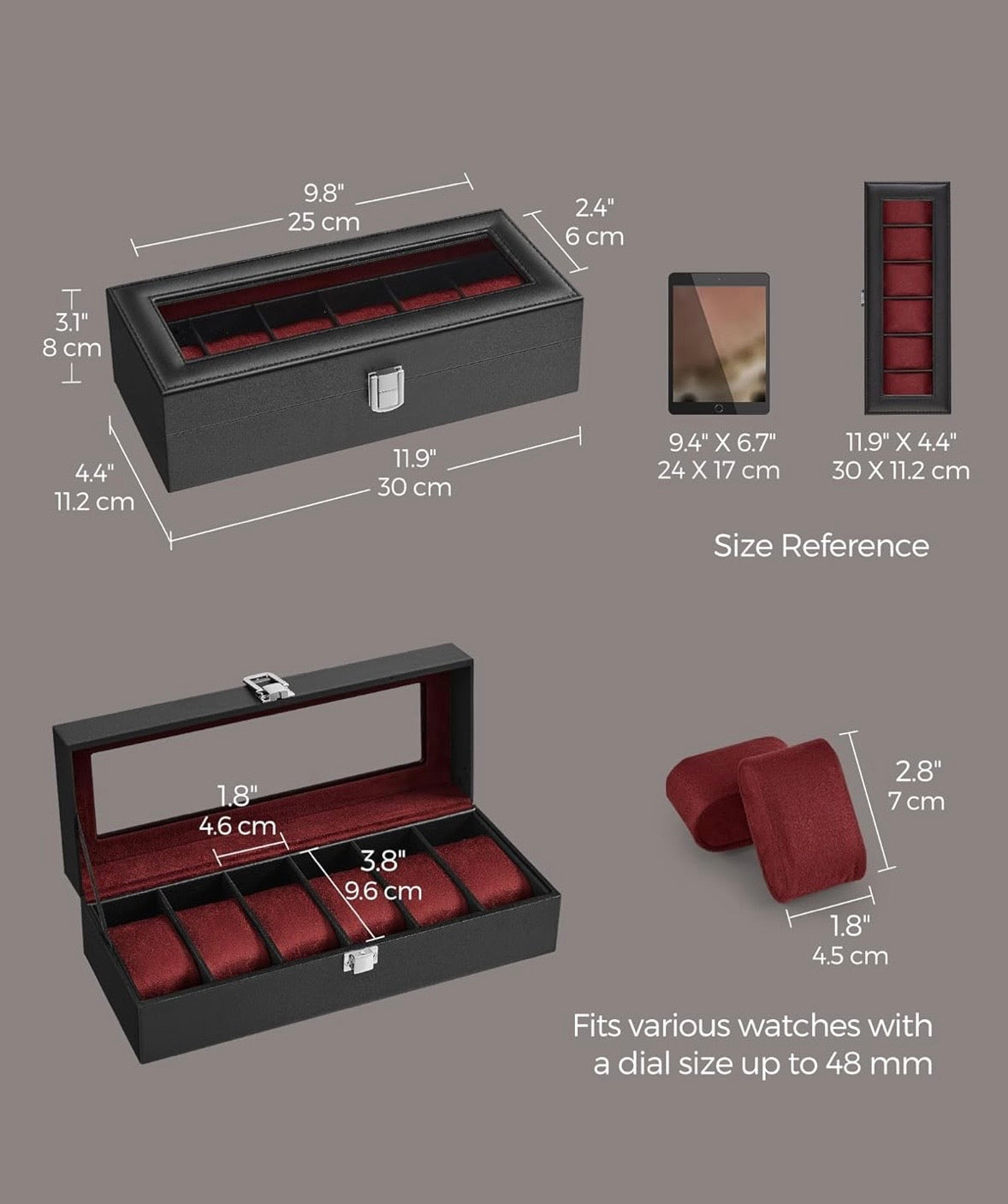 SONGMICS 6-Slot Watch Box Organizer