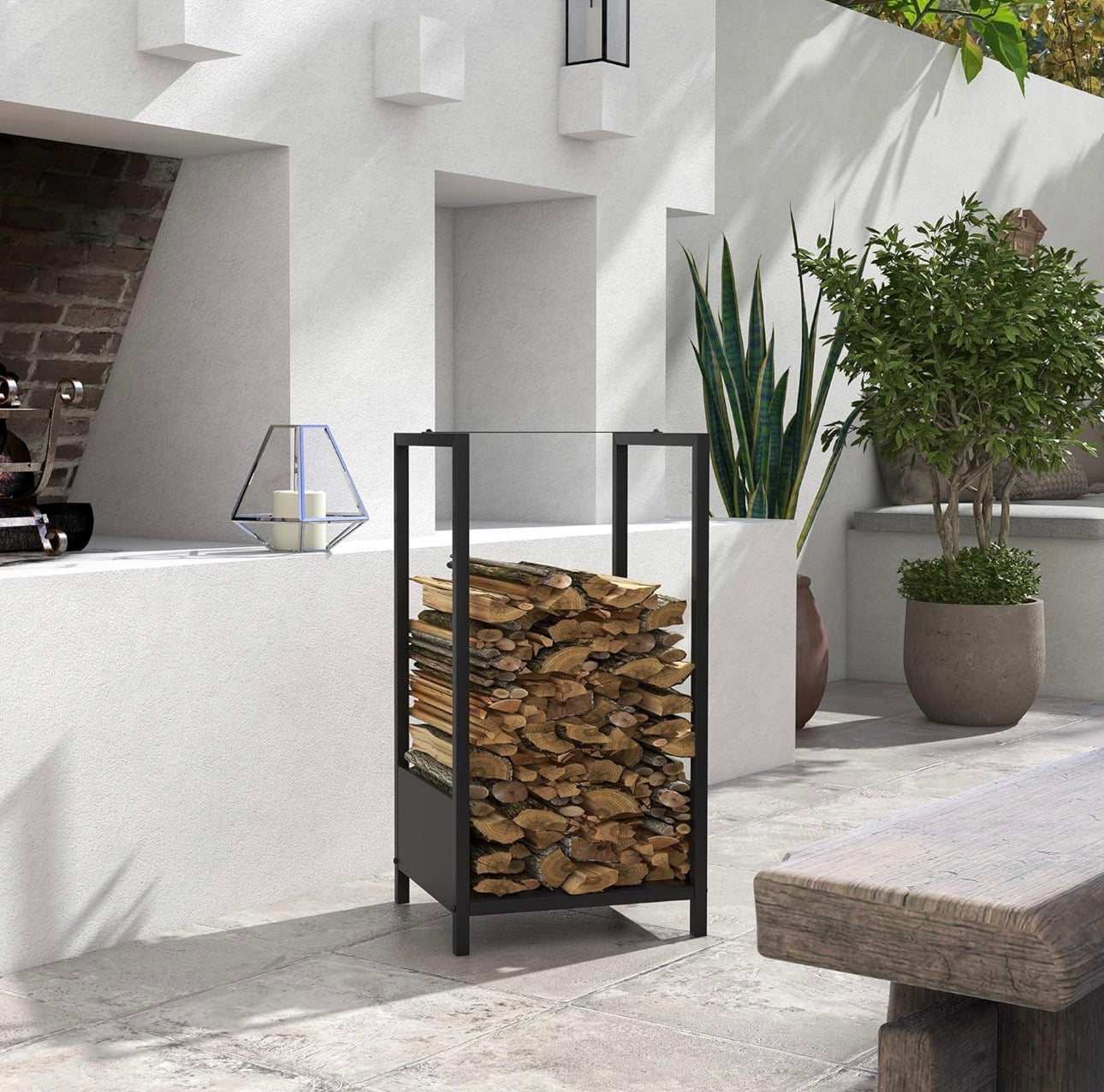 Outsunny Black Steel Firewood Rack